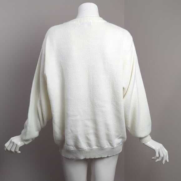 Vintage cream crew neck knit sweater with pearl embellishments. - Picture 2 of 7
